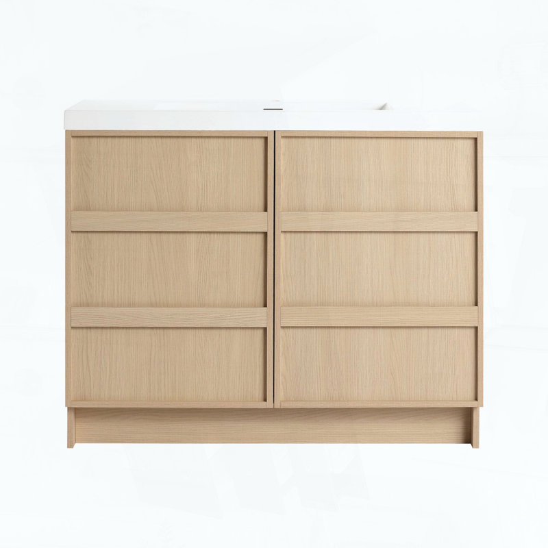 Meuble-lavabo autoportant de 42 pouces avec lavabo en résine et 2 portes d'armoire à fermeture en douceur, 42.13"W