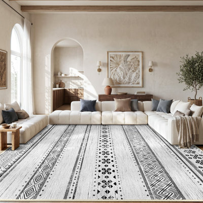 Geometric Pattern Non-Slip Area Rug, Machine Washable Soft Polyester Floor Mat for Home Decor