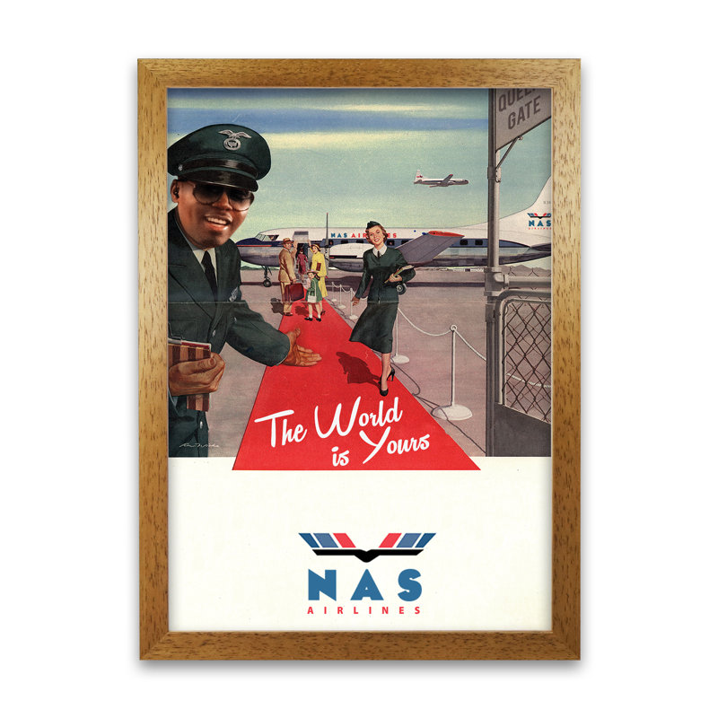 Nas Airlines Fine by David Redon - Print, 42 cm H x 29.7 cm W x 1 cm D, Honey Oak