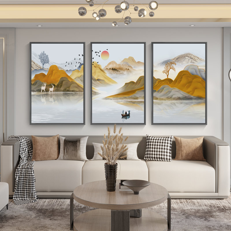 Mountain Mountain, art mural encadré en aluminium - ensemble de 3 reproductions sur toile, H 16,3 po x l 36,3 po x P 1,65 po