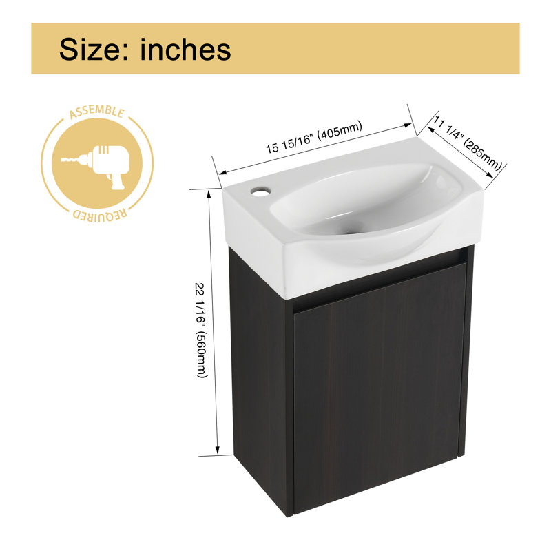  Meuble-lavabo mural simple 16 po Pensar, Noir