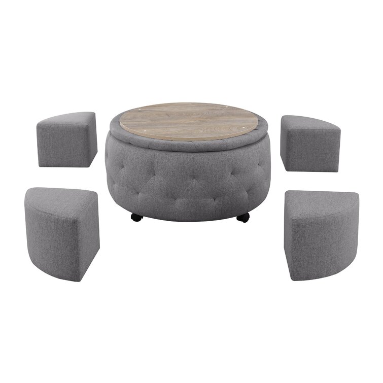 Gray Fabric Polyester Upholstered Ottoman