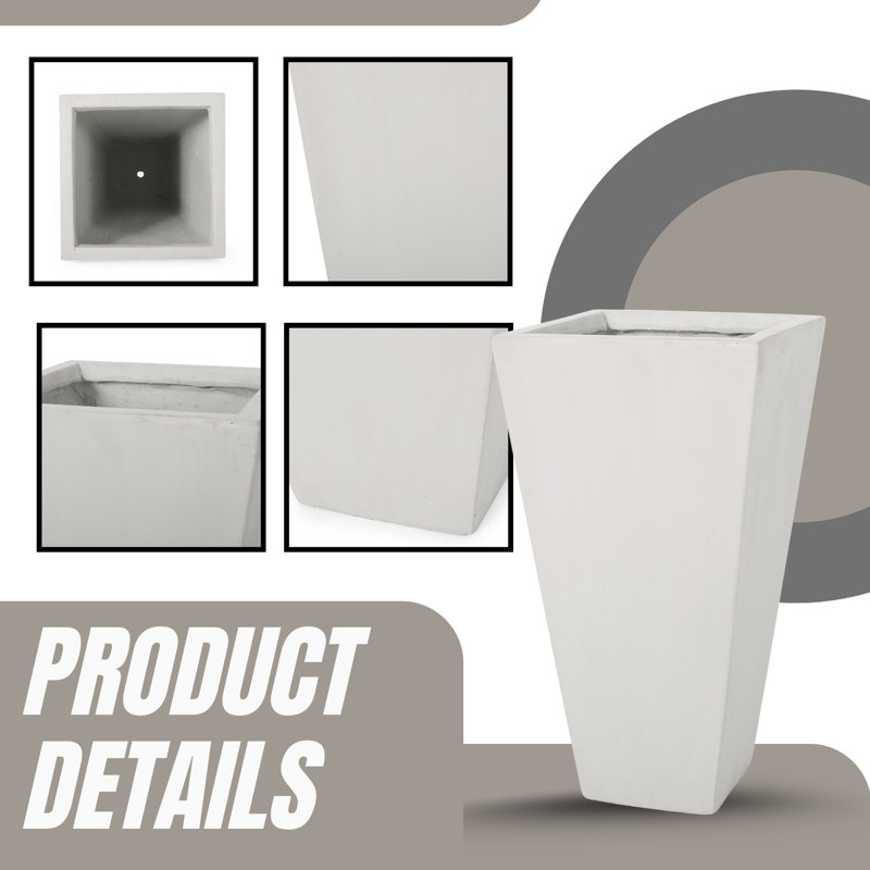 Pot à fleurs Modern Mgo, Blanc, H 24,75 po x l 13 po x P 13 po