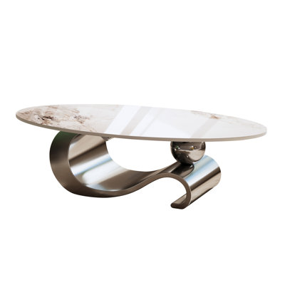 49.2" Faux Marble Oval Coffee Table with Steel Base