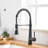 Commercial Black Kitchen Faucet With Pull Down Sprayer, Single Handle Single Lever Kitchen Sink Faucet