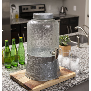 Prep & Savour 1.5 Gallon Hammered Glass Beverage Dispenser with Lid - Stainless Steel Spigot - Decorative Round Jar for Drinks - Lemonade Sangria Tea