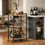 Luxury 3-Tier Glass Drinks Trolley on Wheels, Greige Metal Bar Cart with Integrated Wine Rack & Hanging Glass Holders, Rolling Serving Trolley for Living Room, Kitchen & Home Bar