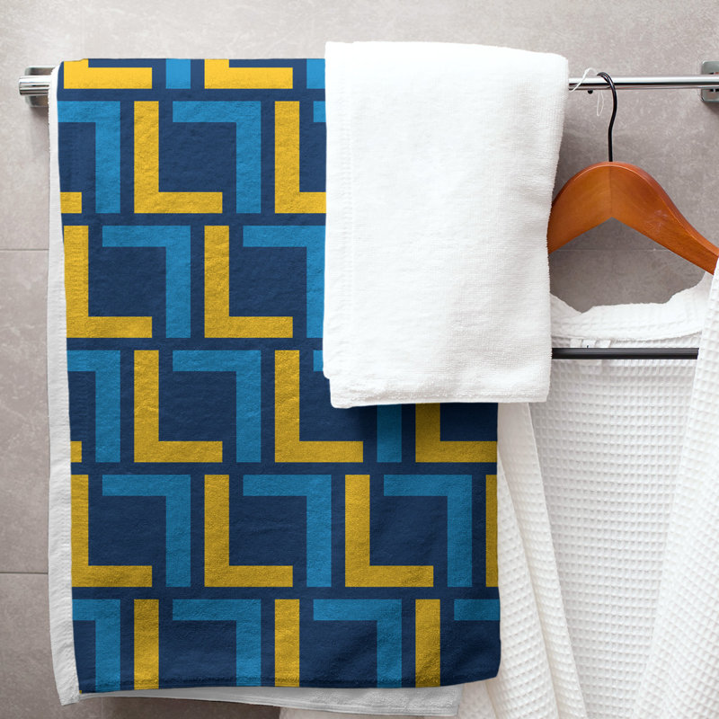 Bath Towel, Navy Blue/Gold/Powder Blue