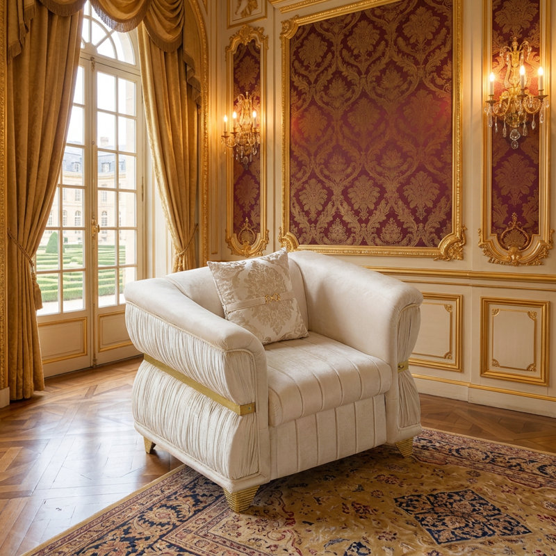 Canapé décoratif moderne de 39,8 po avec garniture dorée et accoudoirs courbés, avec coussin décoratif, Beige
