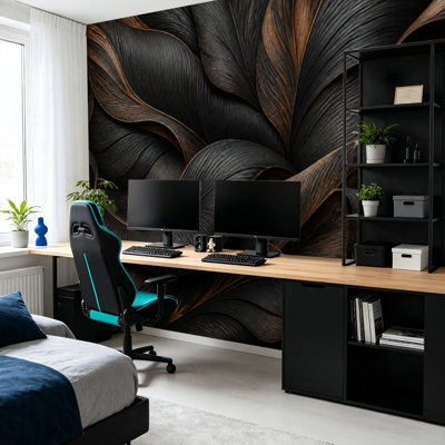 Papier peint mural abstrait à motif bois, courbes fluides, tons foncés, autocollant, décoration murale moderne pour chambre ou salon, 254 cm (L) x 366 cm (l)