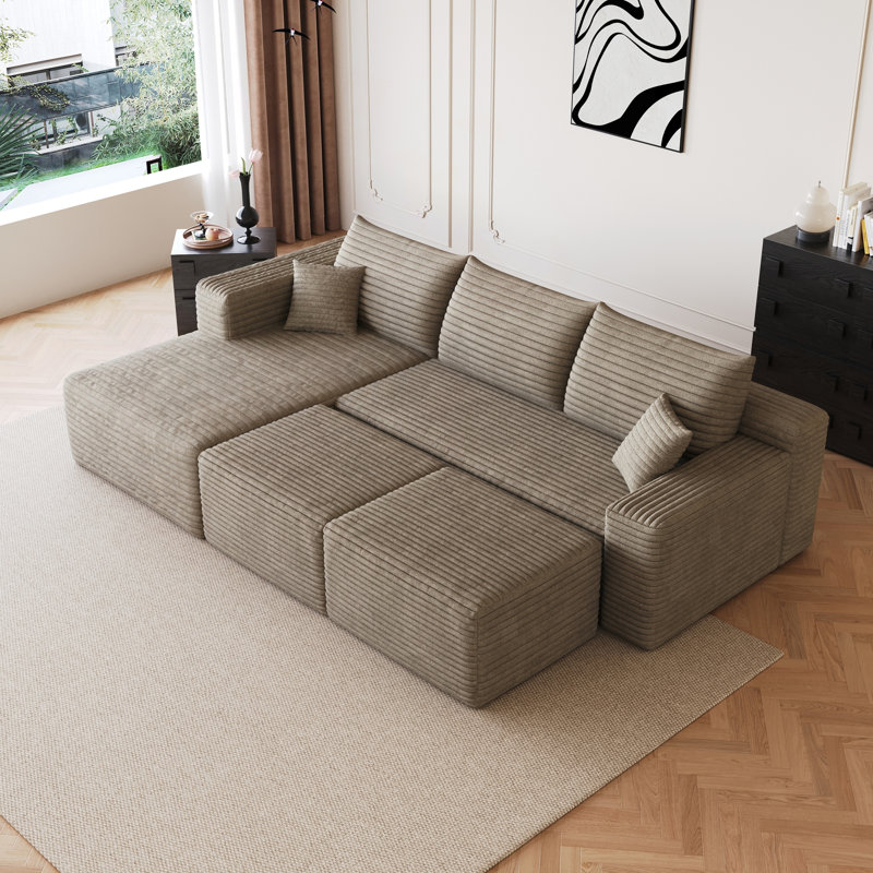 Canapé modulaire 95 "avec 2 repose-pieds Cloud, Camel