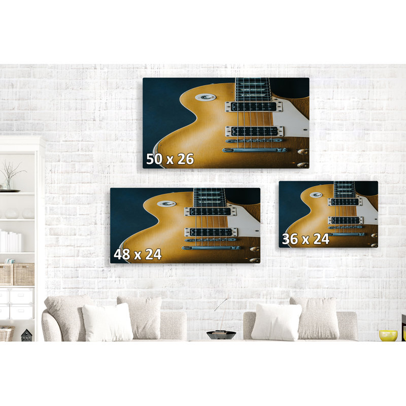 " Guitar On Black, Gibson Les Paul ", 26" H x 50" W x 1.5" D