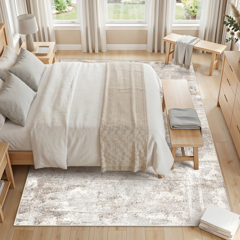 Washable Abstract Area Rug - Rugs for Living Room Large Non Slip Indoor Entryway Rubber Backing Carpet Bedroom Kitchen Distressed Stain Resistant Floor Decor Mat Machine Washable Brown