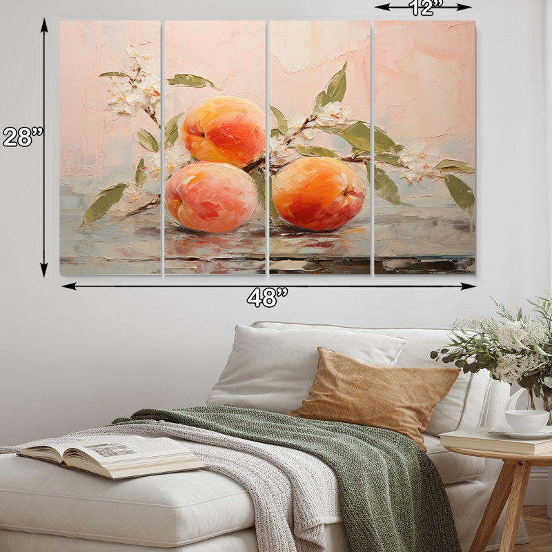 Fruit, pêche abstraite sur toile, 4 pièces