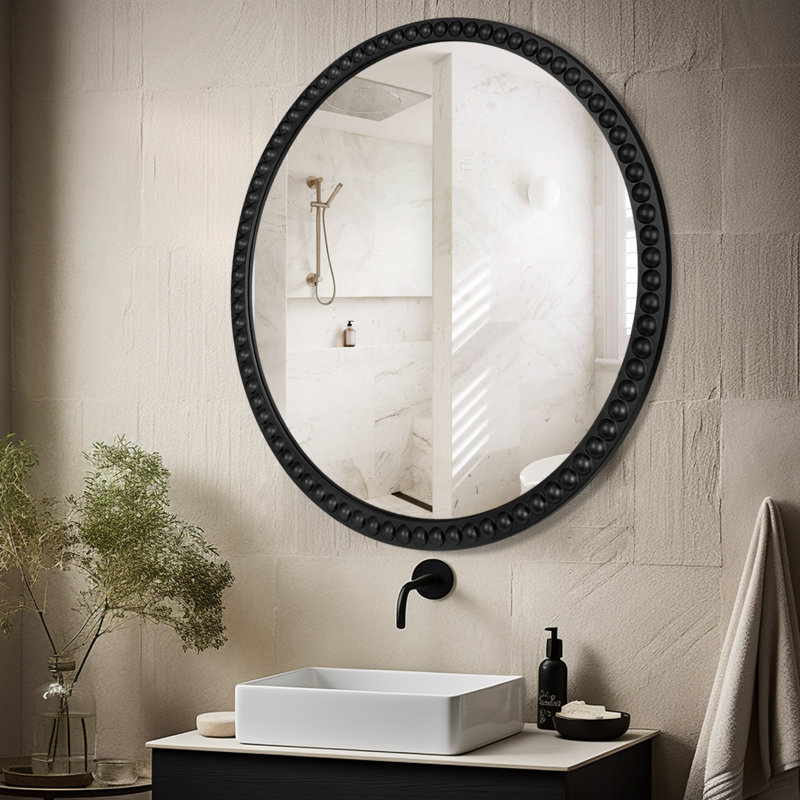Miroir décoratif mural en perles de bois, Noir