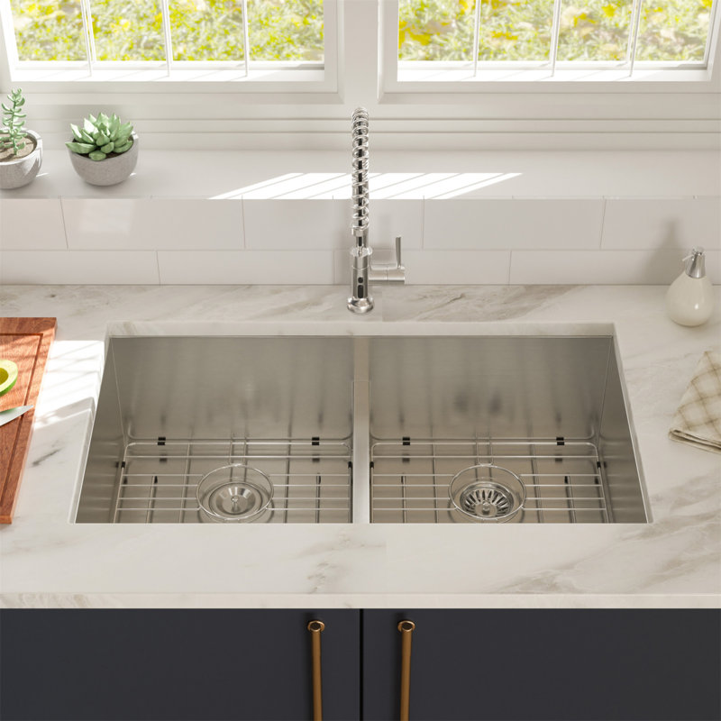 Double Bowl(50/50) Undermount Sink- 28"X19" Double Bowl Kitchen Sink 16 Gauge With Two 10" Deep Basin
