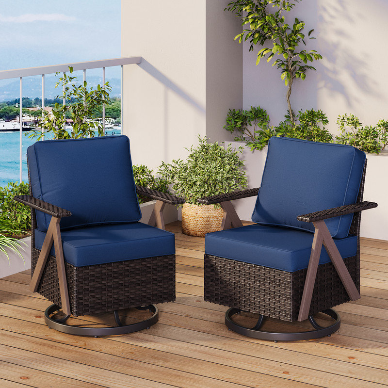 Polyethylene (PE) Wicker Outdoor Patio Sofa with Cushions, Blue