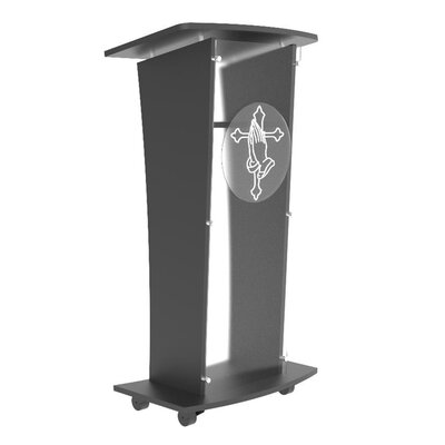 Acrylic Church Podium Pulpit Debate Conference Lectern Plexiglass Lucite Black Wood Shelf Cup Holder -  FixtureDisplays, 1803-5-BLACK+12152