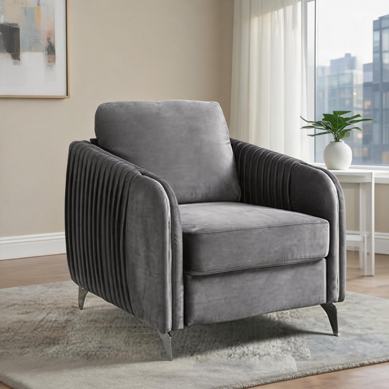 Chaise rembourrée en velours gris 32 po
