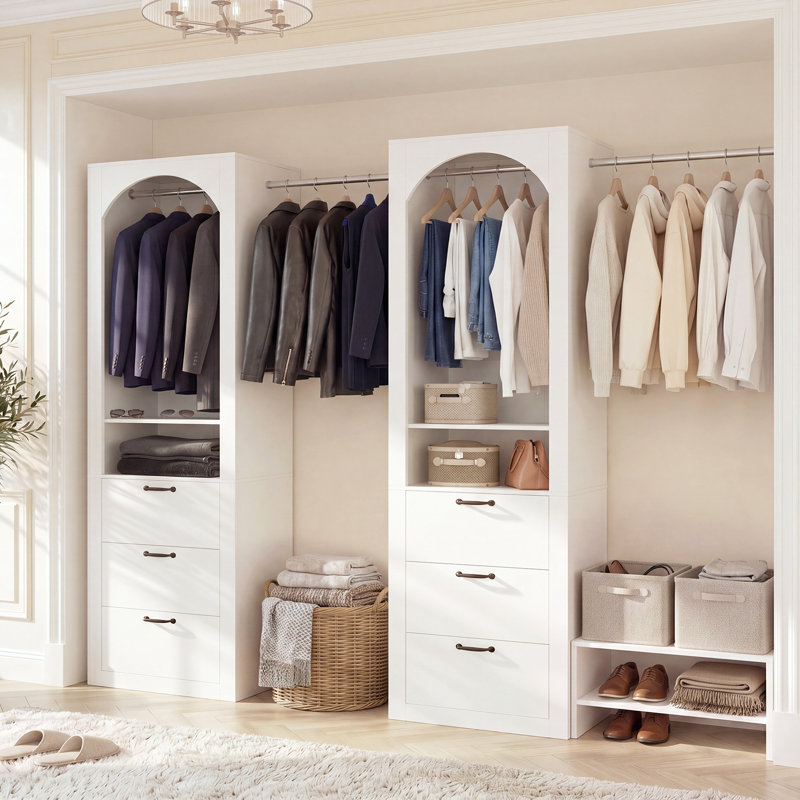 Système de garde-robe moderne Angelia 94,48"-173,22" avec tiroirs et tringles réglables