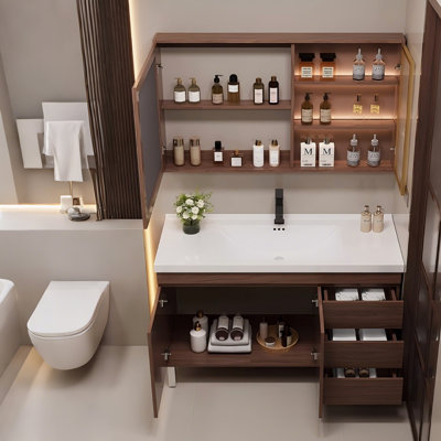 Meuble-lavabo autoportant de 39,76 po avec armoire à miroir brune