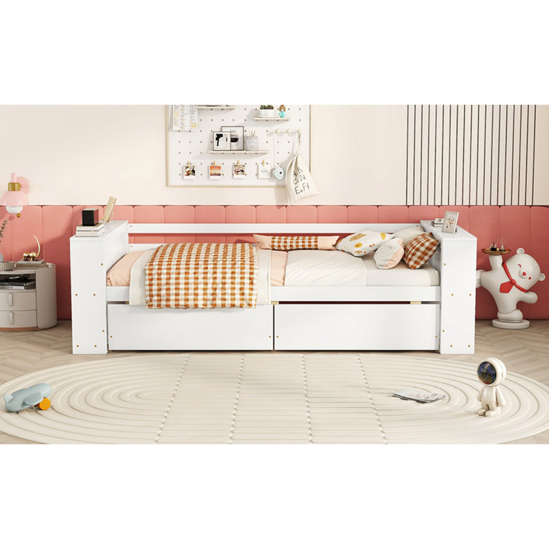 Lit de jour avec tablettes et tiroirs, Blanc