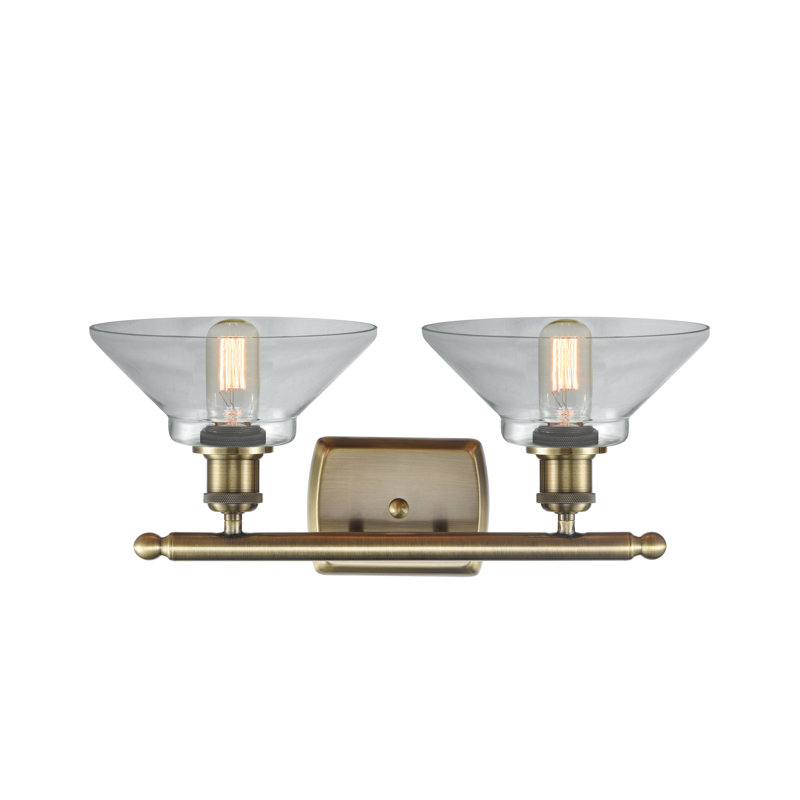Éclairage pour meuble-lavabo à intensité réglable en laiton antique 2 lumières Wigfall, Transparent, DEL