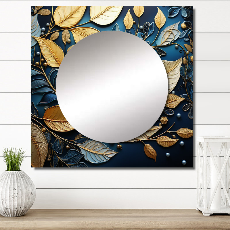 Miroir mural en forme de feuilles dorées - Hiver II, 29 po x 29 po