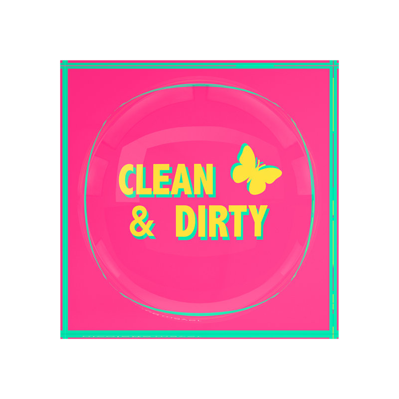 Clean & Dirty Pink Yellow Acrylic Decorative Tray, 8"W x 8"D x 2"H