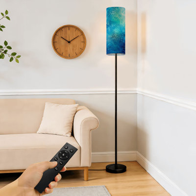 Floor Lamp  Turquoise Abstract Blue Ocean Inspired Gradient Brush Stroke Dimmable Modern Standing Lamp with Remote Control Footswitch Bulb Lampshade Tall Pole Corner Lamp for Living Room Bedroom Office