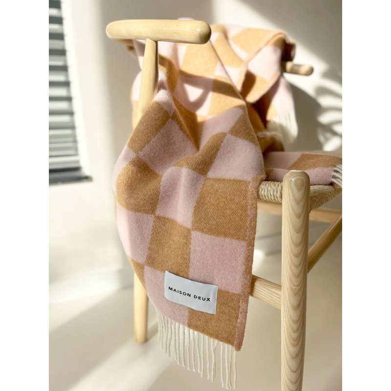 Checkered Wool Jacquard Throw Blanket, Terra/Pink