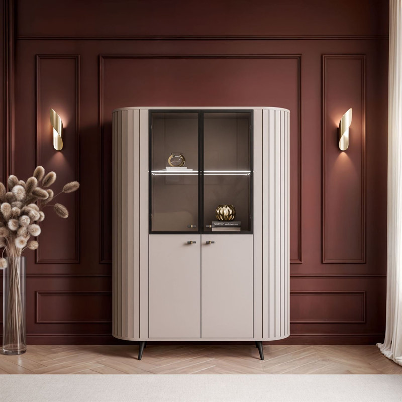 Elodie II China Cabinet with Lighting, Cashmire/Black