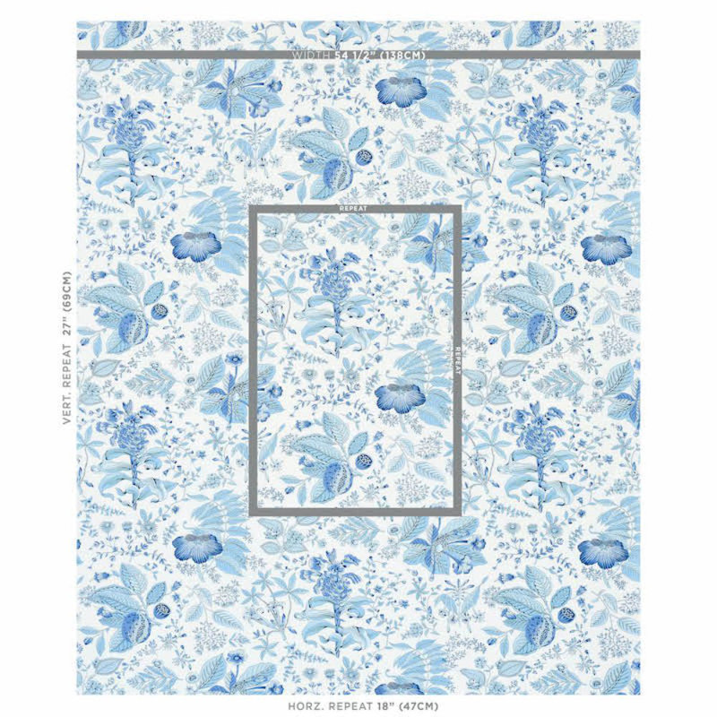 Pomegranate Botanical Fabric, Blue