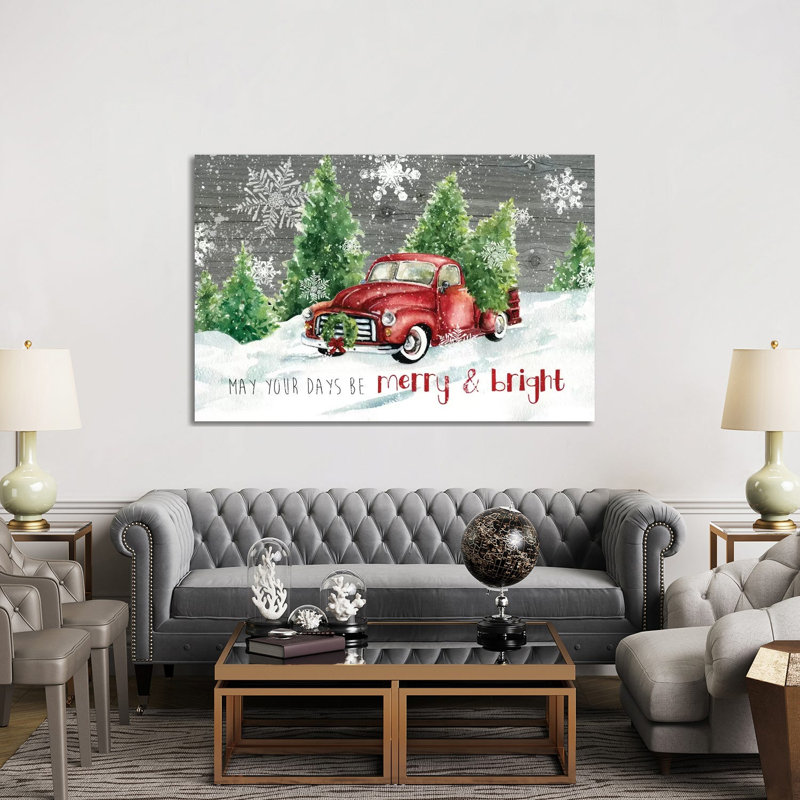 Merry And Bright Christmas Truck by Carol Robinson - Print on Canvas, Wrapped Canvas, 152.5 cm H x 101.5 cm W x 3.175 cm D