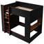 Lit superposé double en bois avec bureau, DEL, tablettes de rangement, station de charge, noir