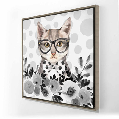 Geek Cat Framed Canvas | Animal Bedroom Decor | Pet Art