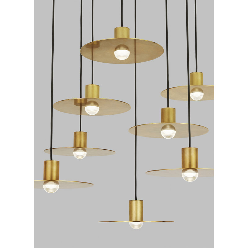 Eaves 8 - Light LED Pendant, Natural Brass