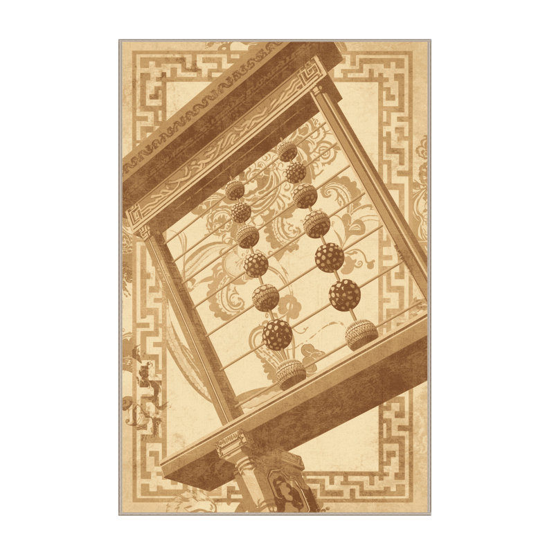 Tapis oriental doux et moelleux à motif oriental en abacus beige - reliure beige, 2 x 5
