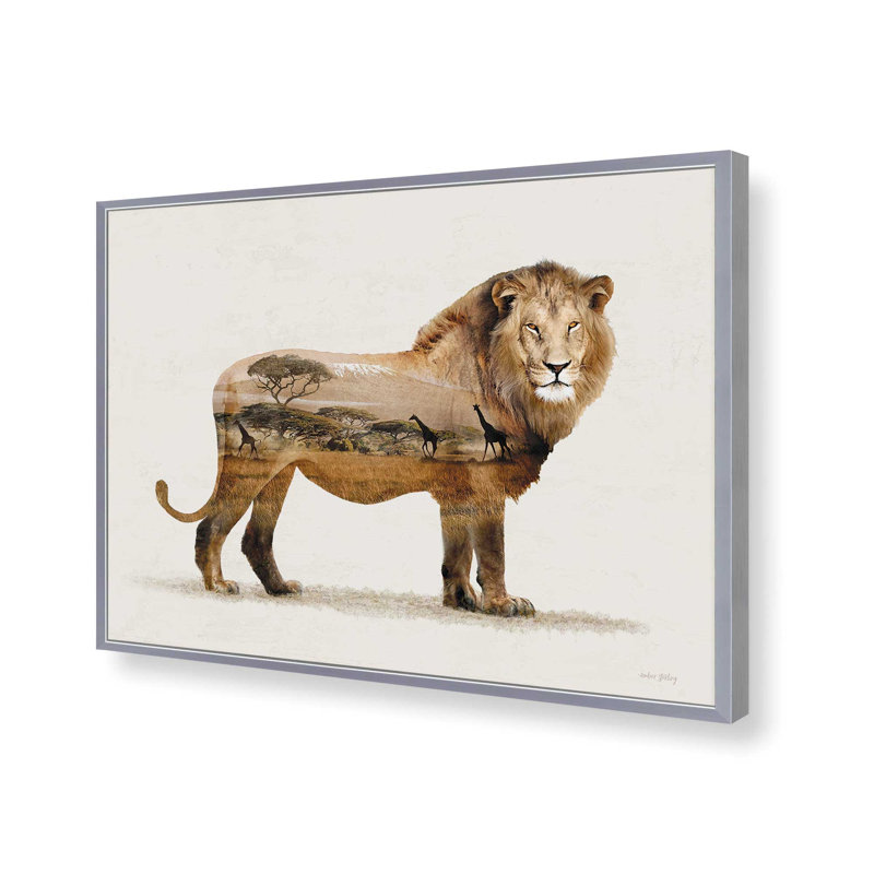 «Landscape Lion Fusion» par Amber Sterling, reproduction d'art, L 40 x H 30, Argent, Impression encadrée