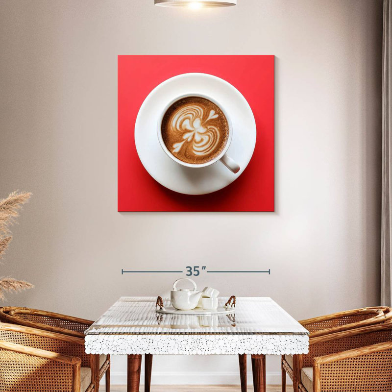 Café Yarlin sur fond rouge, H 36 po x l 36 po