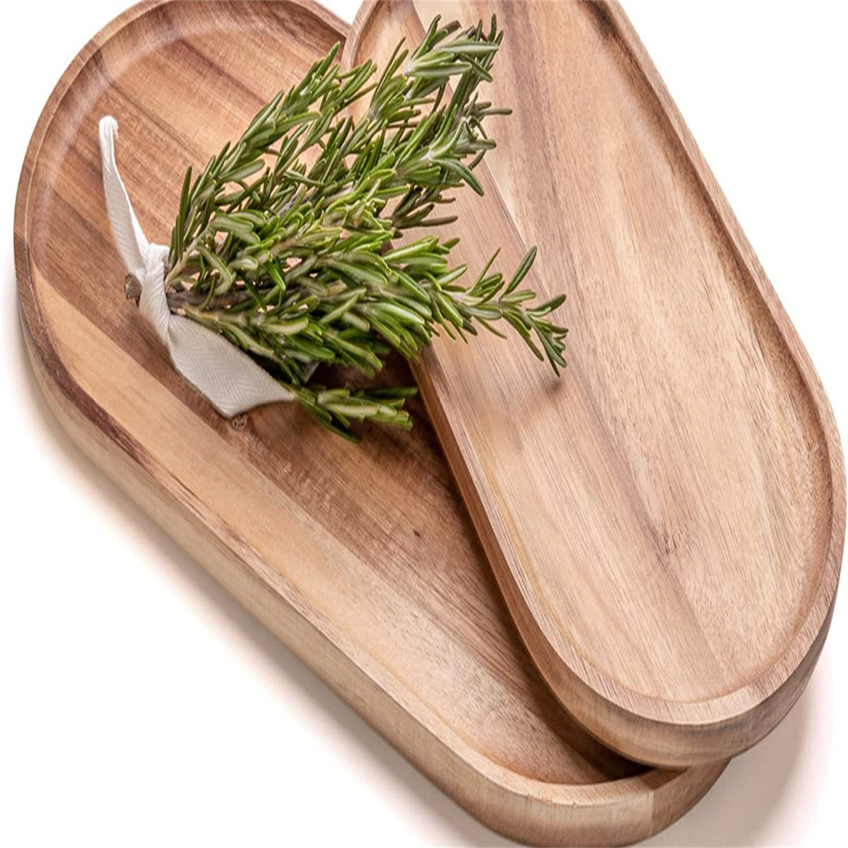 Millwood Pines Wooden Serving Trays Set Of 2 Rectangular Oval Shaped