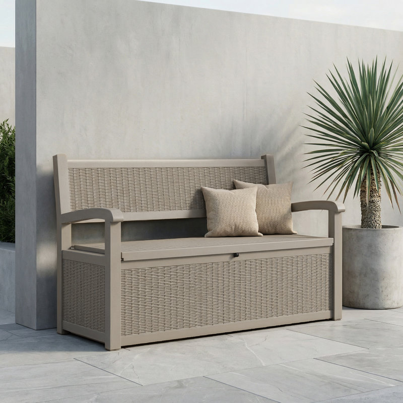 80 Gallon Outdoor Storage Bench With Backrest, Rattan-style Resin, 2-person, Brown