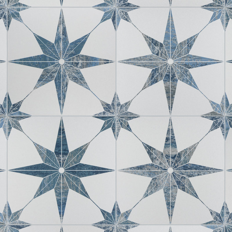 Cassis Stella 10" x 10" Porcelain Patterned Wall & Floor Tile, Blue