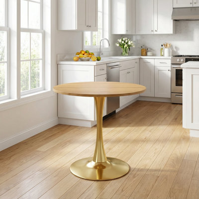 Modern Round Pedestal Dining Table with Space-Saving Design and Durable Engineered Wood Top for Small Kitchens, Dining Nooks, and Apartments