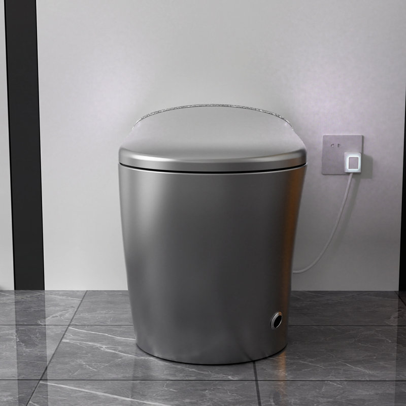 Smart Toilet With Starry Night And Bidet, Modern Bathroom Design, Auto Seat Open/Close, Foot Sensor For Flushing, Led Display, Warm Air Drying, Matte Grey - Remote Operation Controlled Features