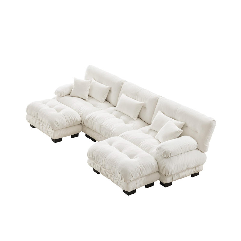 Canapé modulaire de luxe Luxury, Chenille blanche, H 35,4 po x l 133,8 po x P 36 po