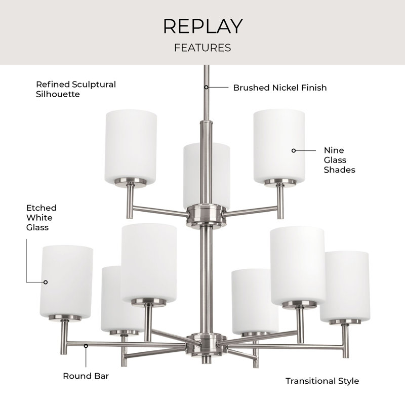 Replay 9 - Light Steel Dimmable Chandelier