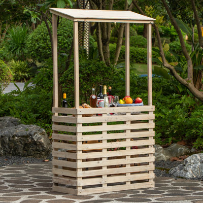 Multi-use Wooden Outdoor Bar Counter With Roof - Garden & Patio Serving Station Backyard Drink & Snack Bar Lemonade Stand Event Booth For Home Partie by Arlmont & Co.