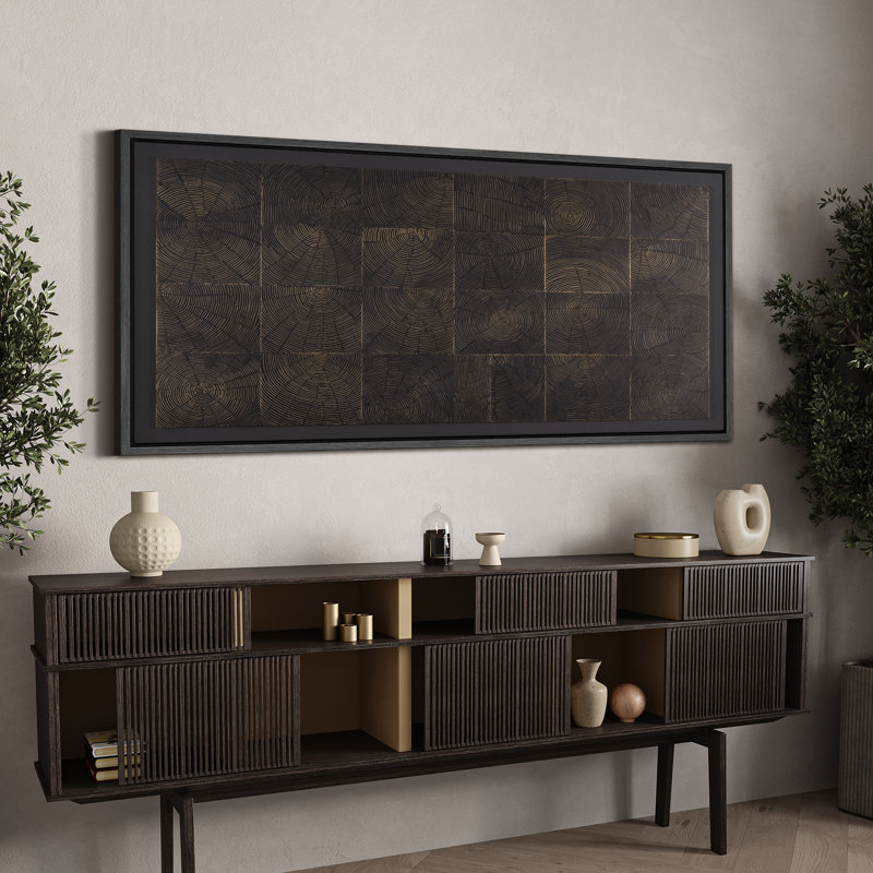 Large Framed Canvas Print Wall Art - Abstract Geometric Print for Dark Academic Decor, Black, 30" H x 60" W
