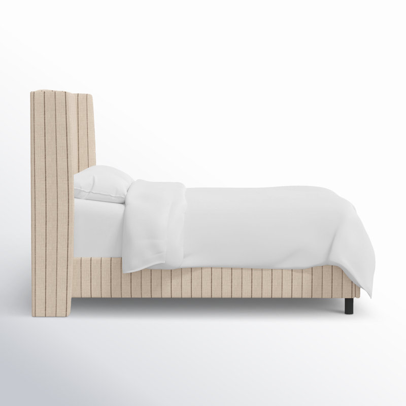 Tilly Upholstered Wingback Bed, King, Fritz Charcoal Stripe